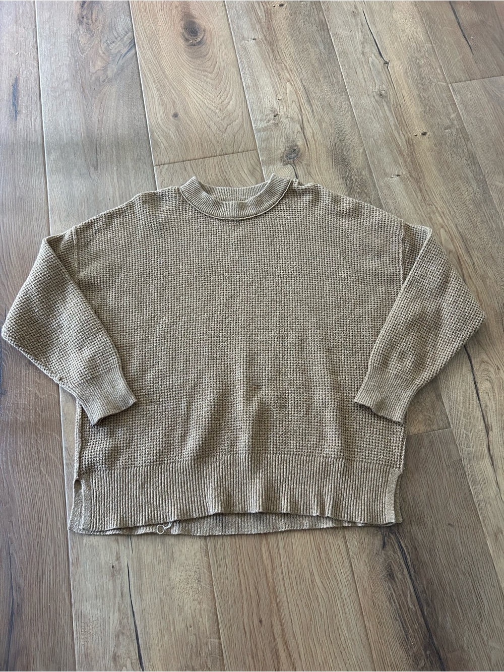 aerie Camel Waffle Knit Crewneck Sweater